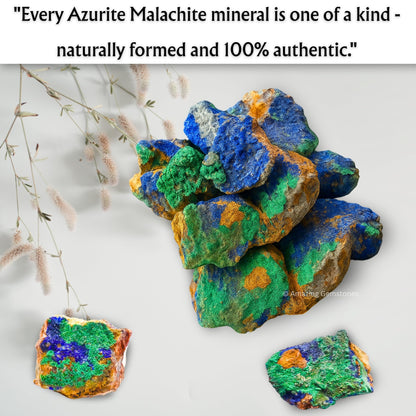 Amazing Gemstone Azurite Malachite Crystals & Healing Stones - Premium Semi Precious Gem Stones for Spiritual Growth - Healing Crystals Geode Clusters for Meditation, Chakra Balance & Energy (M)
