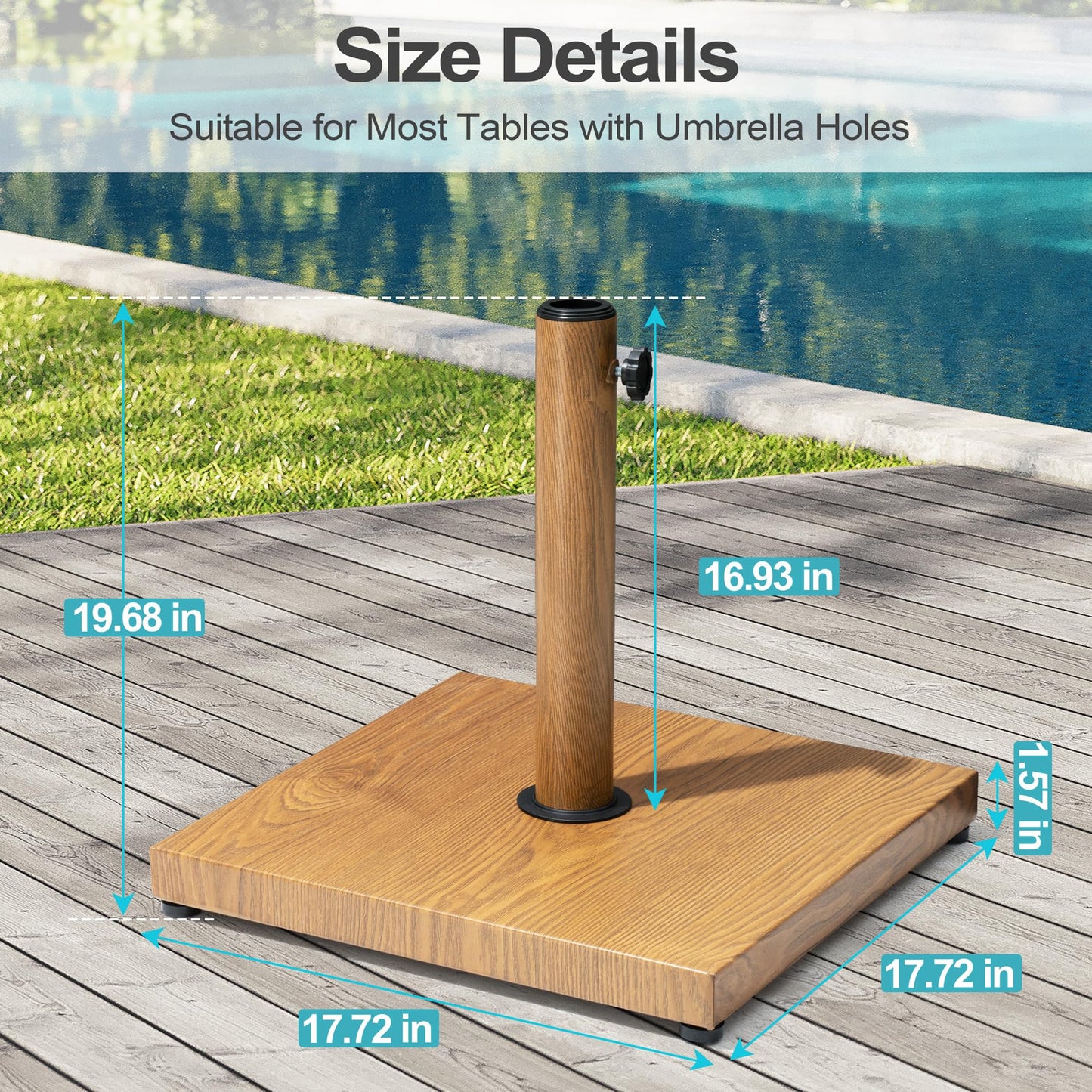 VredHom Patio Umbrella Base, 43lbs Outdoor Heavy Duty Square Concrete Stand, Fits 6-12ft Fringe Market Umbrella, Teak Brown