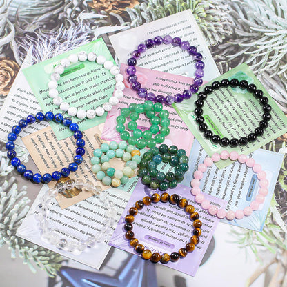Set of 3pcs Natural Crystal Bead Bracelet for Women, Healing Stone Chakra Stretch Beaded Bracelets Anxiety Relief Bracelet Rose Clear Quartz Aventurine