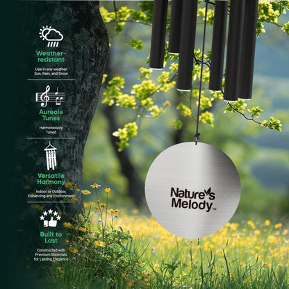 Nature’s Melody Aureole Tunes Wind Chimes – Outdoor Windchime with 6 Tubes Tuned to E Pentatonic Scale, 100% Rustproof Aluminum, Powder Finish & S Hook Hanger for Sympathy, Memorial Gift or Zen Garden