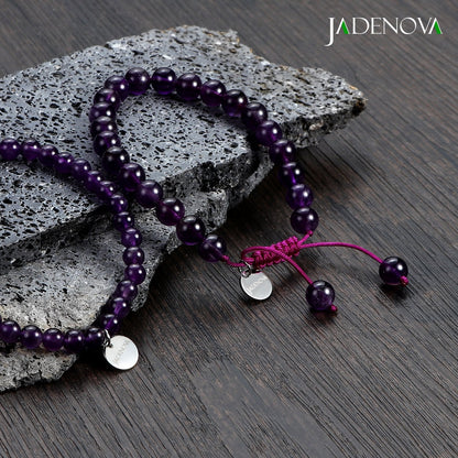 JADENOVA 6/8mm Natural Amethyst Gemstone Bracelet Elastic Stretch Yoga Beaded Healing Crystal Bracelet Couples Gifts for Men Women (2pcs Set)