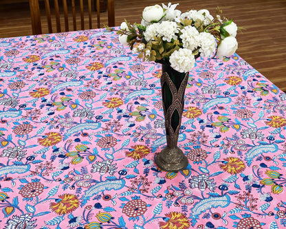 60x60 Inches Square Hand Block Printed Cotton Tablecloth, Pink Blue Floral Table Cloths Washable, Indian Table Linen for Valentine Thanksgiving Gifts Home Decor Dinning Outdoor