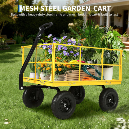 Garvee 1500 LB Garden Wagon Cart with 13 in All Terrain Tires, 3-in-1 Yard Wagon Cart with Removable Side Panels, Heavy Duty Outdoor Metal Utility Wagon Yard Trailer for Outdoor Lawn, Yard, Backyard