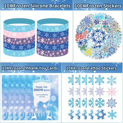 Fumogym 234PCS Frozen Party Favors Supplies Decorations Kit Include Goodies Bags, Straws, Bubble Wands, Crowns, Magic Wands, Notebook, Cake Toppers & More