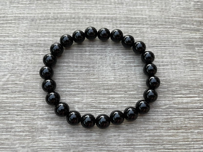 GAF TREASURES Black Onyx Crystal Bead Bracelet 8mm, Genuine Black Onyx Stretch Gemstone Bracelet, Healing Crystal Bracelet, Gift for Men & Women (1)