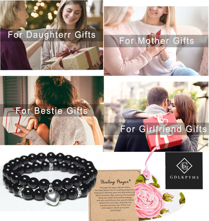 GDLKPYHS Healing Bracelets for Women - Black Obsidian Bracelet - Healing Prayers Crystal Bracelet, 8mm Natural Stone Stress Relief Yoga Beads Get Well Soon Gifts