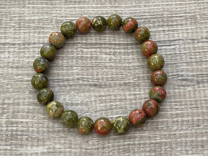 GAF TREASURES Unakite Crystal Bead Bracelet 8mm, Genuine Unakite Stretch Gemstone Bracelet, Healing Crystal Bracelet, Gift for Men & Women (1)