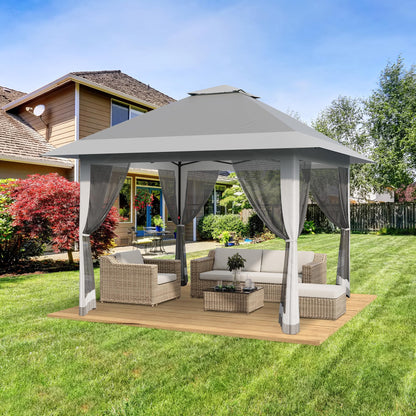 13x13 ft Pop Up Canopy Tent, One-Push Setup Gazebo with Mosquito Netting, 4 Sandbags, Height Adjustable, Waterproof UV Protection for Backyard Parties, BBQs, Camping