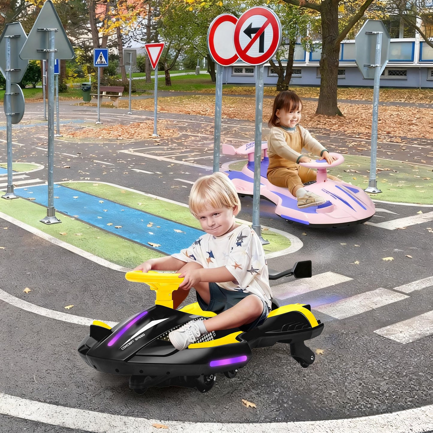 12V Electric Wiggle Car with Pedal for Kids, Rechargeable 2 in 1 Devil Swing Car Toy, Drifting Ride On Car with Backrests, Anti-Rollover, Spray, Flashing Light, Music, Bluetooth, for Ages 3 and Up
