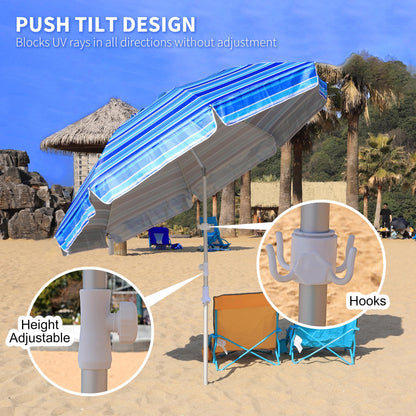 LANMOUNTAIN 8ft Large Beach Umbrella,Heavy Duty Wind Resistant Portable Sun Shade w/Tilt Pole&Sand Anchor,Shoulder Carry Bag,UV 50+ Protection,Air Vents Design for Patio Garden Pool(Blue Stripe)