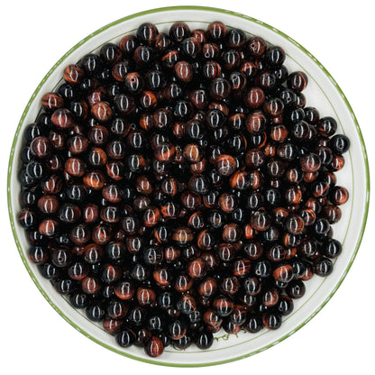 WHNKFB 6mm 100PCS Natural Red Tiger's Eye Round Beads, Smooth Polished Loose Gemstone Beads for Jewelry Making Craft - 4mm 6mm 8mm 10mm Options with Free Elastic Cord