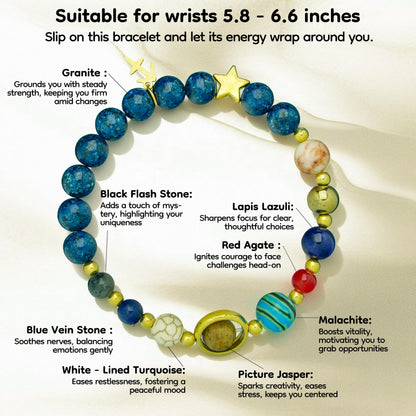 Zodiac Sign Bracelet for Couples – 12 Constellations Natural Stone Jewelry with Black Glass, Lapis Lazuli, Goldstone, White Howlite, Picture Jasper, Malachite, Red Agate & Blue Sodalite – Lucky Energy Gift (Aquarius - Blue)
