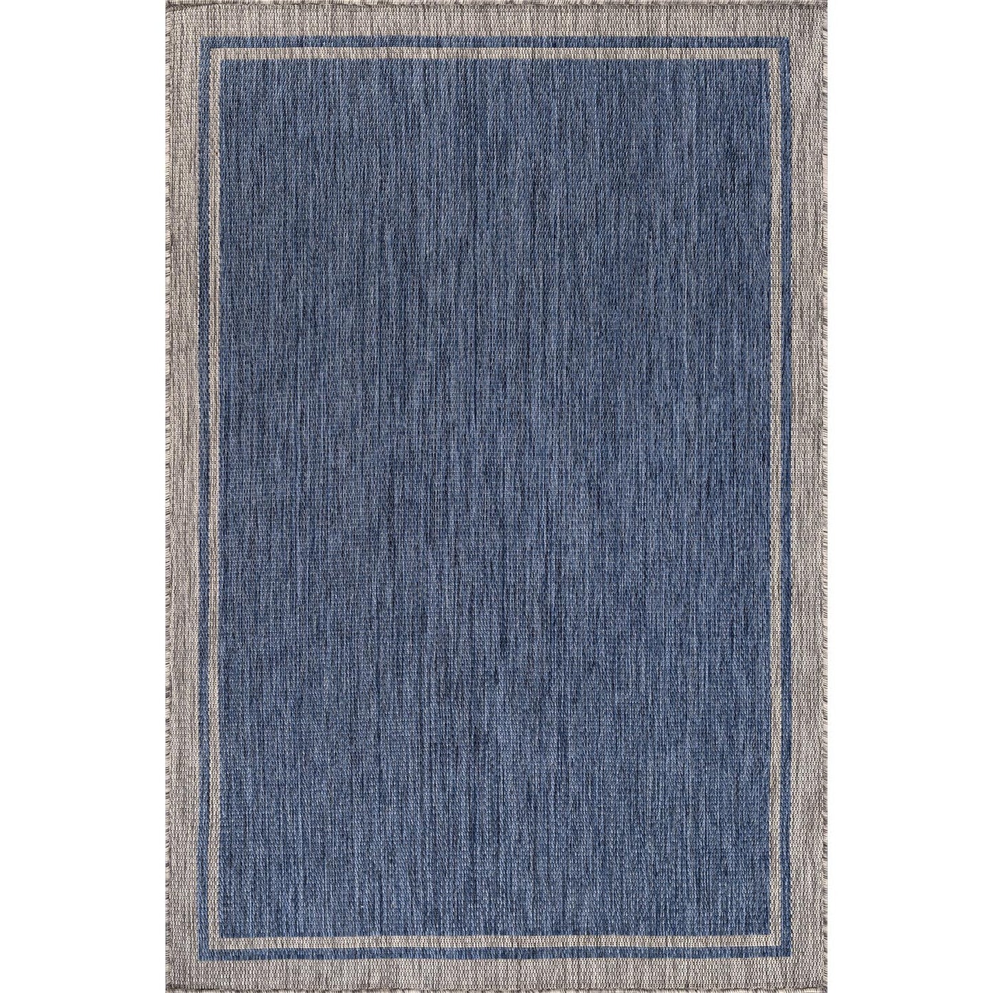 CAMILSON Outdoor Rug, 5x7 Bordered Navy Blue Gray Modern Area Rugs for Indoor and Outdoor Patios, Porches Waterproof Washable Porch Deck Outside Carpet (Bordered Navy, 5 x 7)