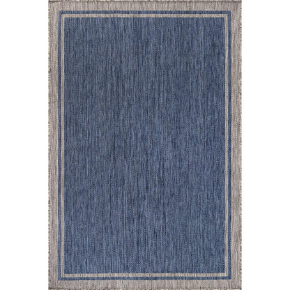 CAMILSON Outdoor Rug, 5x7 Bordered Navy Blue Gray Modern Area Rugs for Indoor and Outdoor Patios, Porches Waterproof Washable Porch Deck Outside Carpet (Bordered Navy, 5 x 7)