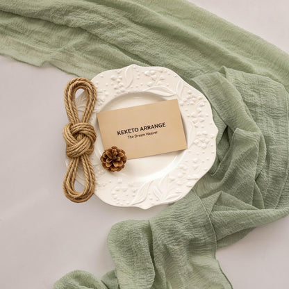 Keketoarrange Sage Green Table Runner Easter Decor Cheesecloth 120 Inch 10 FT Rustic Boho Cheese Cloth Runner for Wedding Baby Shower Bridal Shower Sheer Gauze Centerpiece Spring Home Decorations
