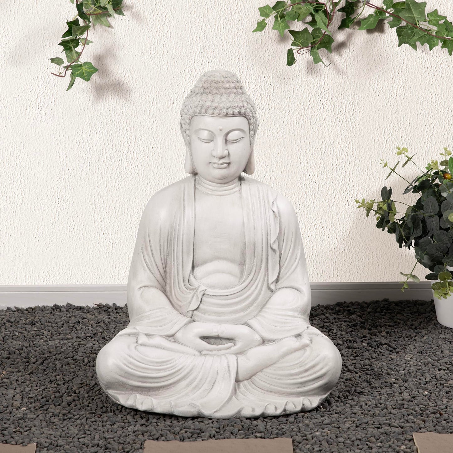 Glitzhome 22.75-inch Zen Meditation Buddha Garden Statue, Black Large Indoor and Outdoor Sculpture, Hand-Finished MGO & Fiberglass Decor for Home Patio Yard