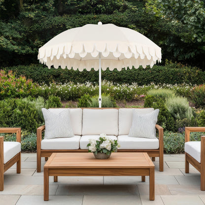 JONATHAN Y UMB1004C Horizon 6.5 ft. Classic MidCentury Scalloped Fringe Market Beach Umbrella with Push-Button Tilt, Wind Vent and UV Protection, and Matching Carry Bag in Cream/White, White Pole