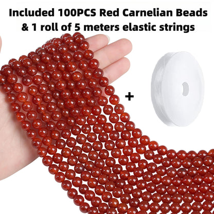 QINJIEJIE 100PCS Red Carnelian Beads 8mm Natural Stone Beads Round Loose Gemstone Bead for Bracelet Beading Crystal Jewelry Making DIY Necklace Earrings 0.32"