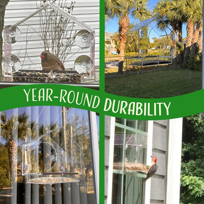 Clear Bird Feeders for Window Viewing Inside - Window Bird House Feeder with Suction Cups - Balcony Birdhouse Feeder with Tray - Easy to Use for Wildlife Lovers, Birding, Kids, Cat, & Elderly
