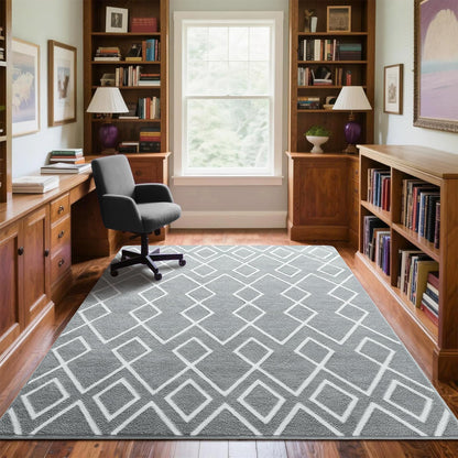 Rtizon Soft Area Rug for Bedroom, 5x7Ft Moroccan Rugs for Living Room, Geometric Non-Slip Carpet with Memory Foam for Boys Girls's Bedside Office Dorm Hallway, Grey and White