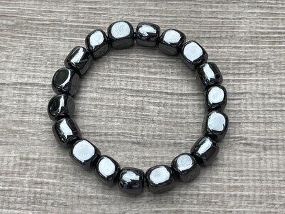 GAF TREASURES Hematite Crystal Nugget Bracelet, Genuine Hematite Tumbled Gemstone Bracelet, Healing Crystal Bracelet, Gift for Men & Women (1)