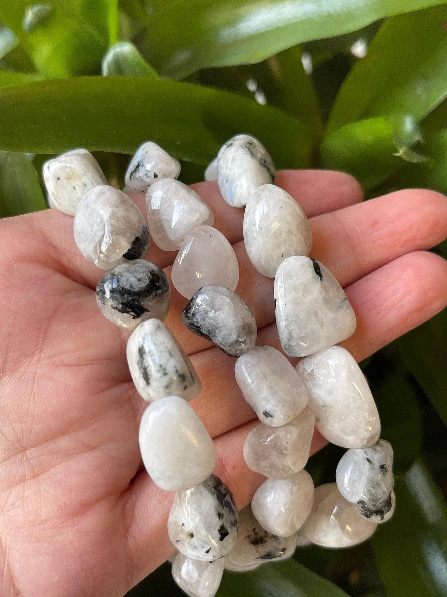 GAF TREASURES Rainbow Moonstone Crystal Nugget Bracelet, Genuine Rainbow Moonstone Tumbled Gemstone Bracelet, Healing Crystal Bracelet, Gift for Men & Women (1)