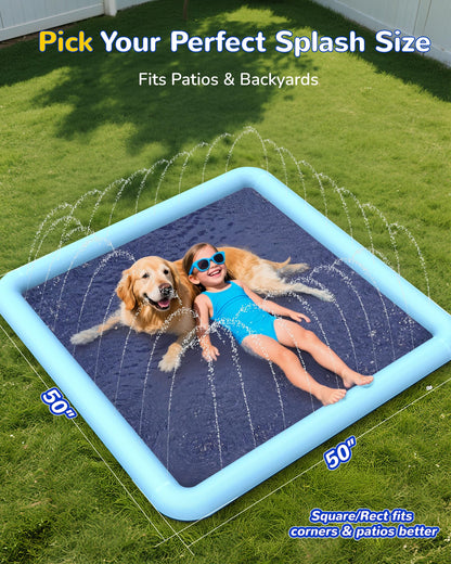 VISTOP Non-Slip Splash Pad for Kids and Dog, Thicken Sprinkler Pool Summer Outdoor Water Toys - Fun Backyard Fountain Play Mat for Baby Girls Boys Children or Pet Dog (50 * 50 inch, Blue&Blue)