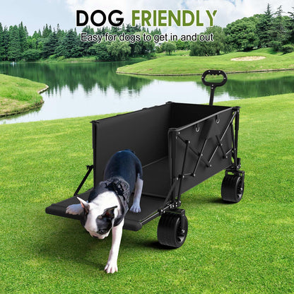 ZENPETIO 49" Collapsible Wagon Cart, 900LBS Heavy Duty Extra Long Folding Utility Wagon, 300L Large Capacity Wagon with Extender All-Terrain Big Wheels with Brakes for Camping, Garden, Sports, Grocery