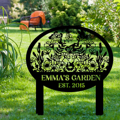 Metal Signs Customized, Personalized Garden Stake Metal Sign, Custom Garden Name Sign, Custom Date Sign with Stakes for Outside, Home Backyard Decor, Farmhouse Patio Decorations, Housewarming Gift