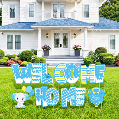 Welcome Home Baby Boy Decorations 7 Pieces Welcome Boy Yard Sign with Stakes Blue Gender Reveal Lawn Sign for Baby Shower Party Supplies Newborn Announcement Outdoor Lawn Garden Yard Decor