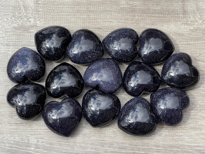 GAF TREASURES Blue Goldstone Gemstone Hearts, Polished Blue Goldstone Puffy Hearts, Blue Goldstone Crystal Palm Stone, Blue Goldstone Healing Crystal Hearts (1 Heart)