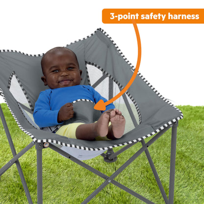 Bright Starts Pop 'N Chill Portable Infant Beach Chair, Travel Seat with UPF 50+ Canopy, Indoor/Outdoor Baby Seat, Grey, 0‑6 Months
