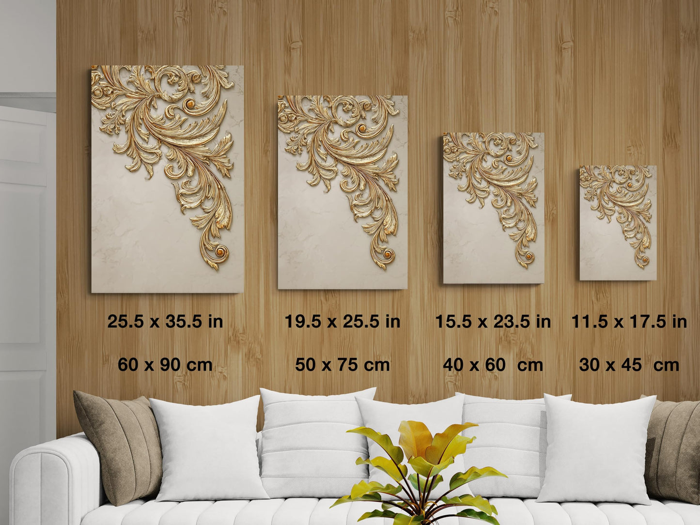Elegant Gold Baroque Wall Art - Luxury 3D Acanthus Tempered Glass Print - Victorian Style Home Decor - Sophisticated Ornate Scrollwork Panel for Living Room, Bedroom & Office - Modern Glass Art Decor