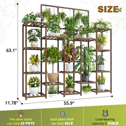 EnHomee Plant Stand Indoor Tall Plant Stand Outdoor Large Wood Plants Shelf with 18-22 Pots for Patio, Living Room, Garden, Balcony, 55.9" Wx63.1 Hx11.78 D