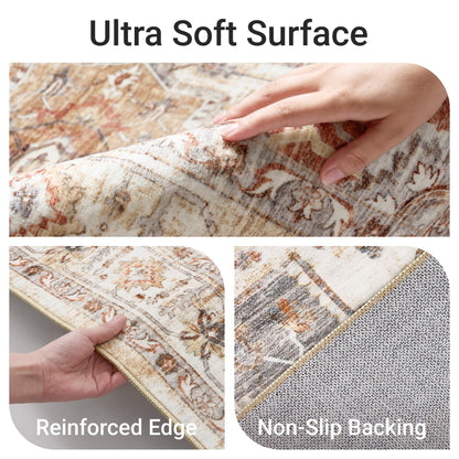befbee 3x5 Rug, Ultra-Thin Area Rugs for Living Room,Non-Slip Lightweight Washable Rug for Bedroom,Kitchen,Entryway,Stain Resistant Small Carpet (Turmeric/Grey, 3'x5')