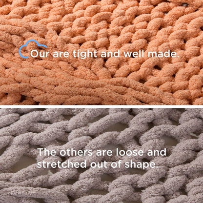 CLOUDS HUG Chunky Knit Blanket Throw - 100% Hand Knitted Thick and Warm Throw for Winter, Linen, 50x60 Inches, Crochet