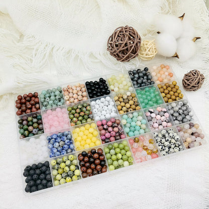 Basigeese 1120pcs Natural Stone Beads Polished Beading 6mm Loose Beads Gemstone Crystal Energy Stone Healing Power for DIY Jewelry Making (6mm 28 Materials A)