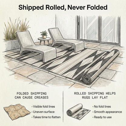 Fab Habitat Outdoor Rug - Waterproof, Fade Resistant, Crease-Free - Premium Recycled Plastic - Geo Tribal - Porch, Deck, Balcony, Mudroom, Laundry Room, Patio - Cairo - Natural & Black - 3 x 5 ft