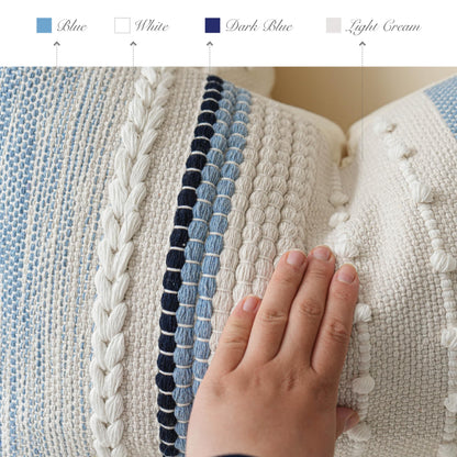 BlissBlush Decorative Lumbar Throw Pillow Cover 14x24 Boho Coastal Blue Accent Cushion for Couch Sofa Farmhouse Pillowcase for Bedroom Living Room Home Décor Cover ONLY