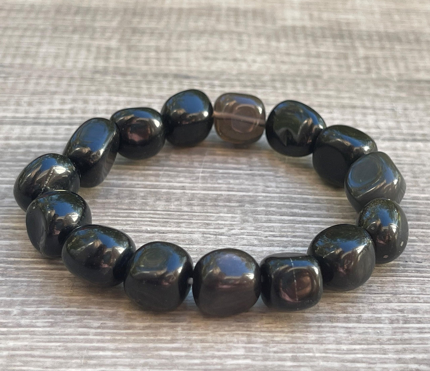 GAF TREASURES Black Obsidian Crystal Nugget Bracelet, Genuine Black Obsidian Tumbled Gemstone Bracelet, Healing Crystal Bracelet, Gift for Men & Women (1)