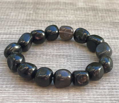GAF TREASURES Black Obsidian Crystal Nugget Bracelet, Genuine Black Obsidian Tumbled Gemstone Bracelet, Healing Crystal Bracelet, Gift for Men & Women (1)