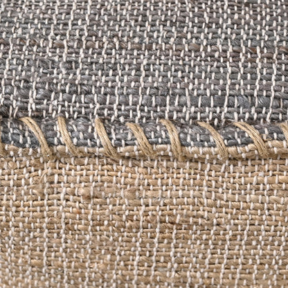 Ash Grey Jute Pouf Ottoman 18x18x14 Inch Handmade Braided Natural Jute & Cotton Floor Pouf, Boho Footstool for Living Room, Bedroom, Extra Seating & Décor