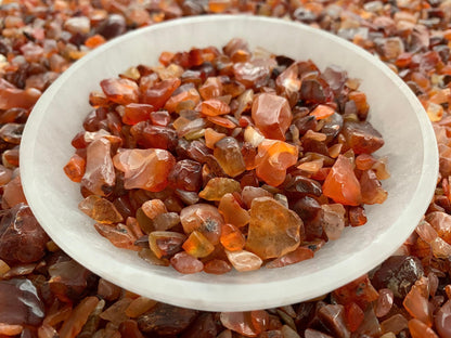 WHOLESALE Natural Semi Tumbled Carnelian Gemstone Chips, Crushed Mini Crystals, Undrilled Crystal Chips (Carnelian, 0.25 Pound)