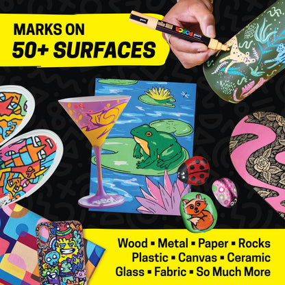 Posca Paint Art Markers, Set of 15 5M Medium Acrylic Markers with Reversible Tips, Artist Recommended Paint Pens for Gifts, Decorations, Fabric, Metal, Windows, Wood and Canvas