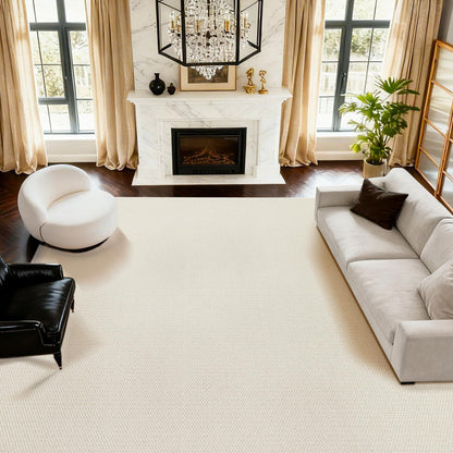ANSSO 5x7 Wool Rugs for Living Room,80% Merino Wool and 20% Cotton Soft Tufted Area Rug with Cotton Non-Slip Backing,Large Area Rug for Bedroom Bedroom, Dining and Home Office (Cream White)