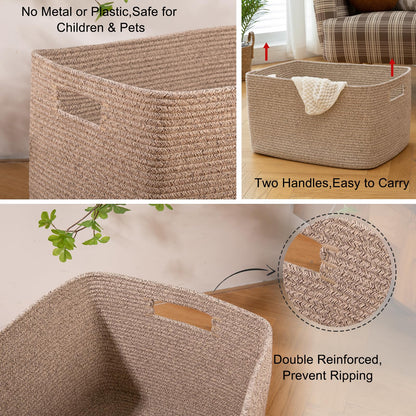 OIAHOMY 118L XXXLarge Cotton Rope Storage Basket, Oversized Blanket Basket, Used for Organizing Dirty Clothes in Living Room, Bedroom, Nursery, Dog Toy Storage Bins, 25" x 17" x 16",Brown variegated