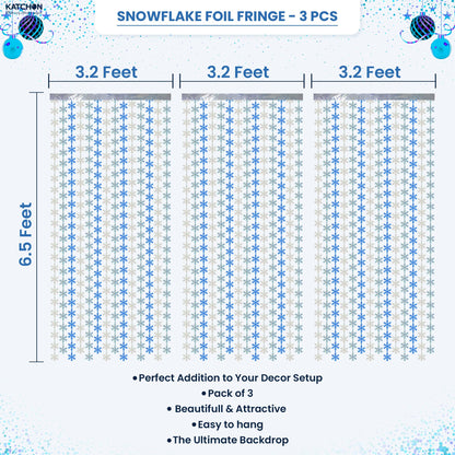 KatchOn, Blue Snowflake Fringe Curtain - Pack of 3 | Snowflake Tinsel Backdrop for Christmas Decorations Indoor | Christmas Foil Fringe Curtains | Snowflake Curtain for Snowflake Decorations
