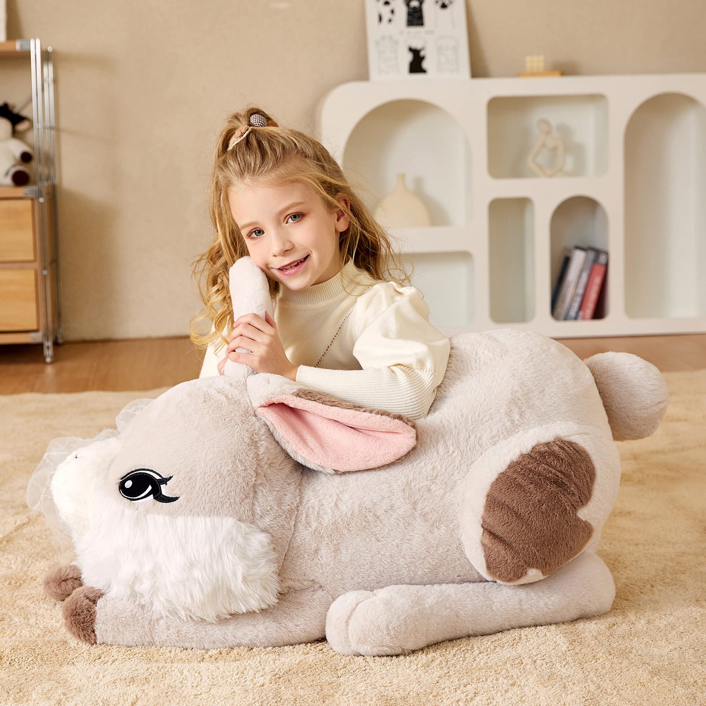 EARTHSOUND Giant Easter Bunny Stuffed Animal Plush Toy,23 inches Large Rabbit Jumbo Big Size Soft Toys,Cute Huge Plushy Fluffy Fat Plushie,Gifts for Kid