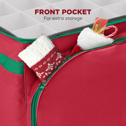 HOLDN’ STORAGE Premium Christmas Ornament Storage Container - Holds Up to 72-4” Ornaments Durable 600D Fabric - Adjustable Dividers - 3 Individual Trays - Metal Frame - Red