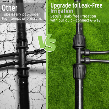 6 Pack 1/2'' to 1/4'' Drip Irrigation Fittings, Push-to-Connect 4 Way Drip Irrigation Part Barbed Tee Connectors, Anti-Leak Locked Splitter Fitting for 1/2" Irrigation Tubing (0.6''-0.67''OD)